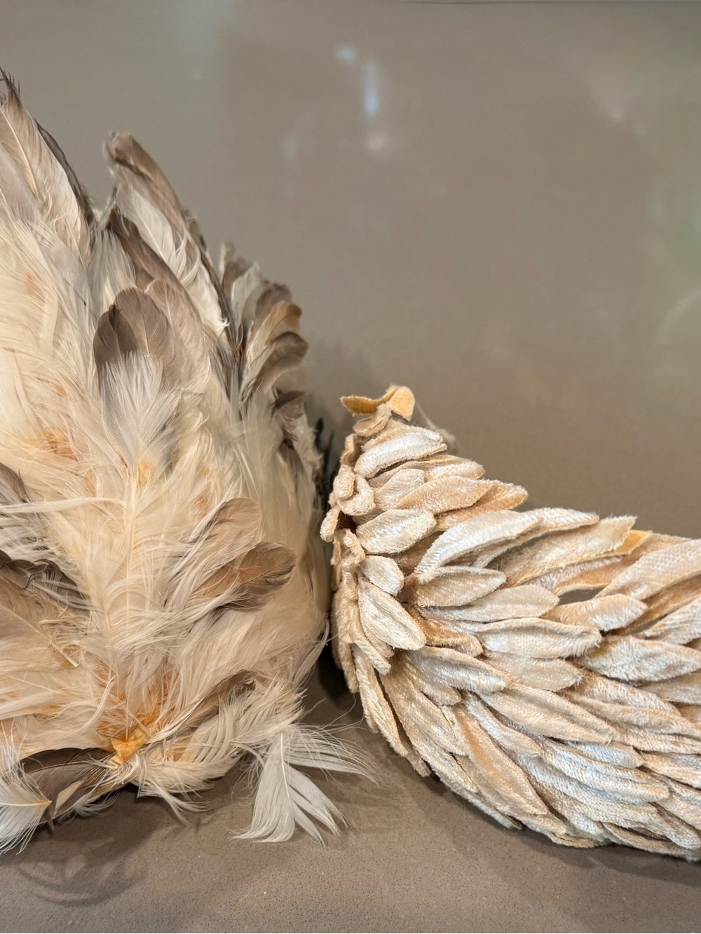 Decorative Feather hat & headband in Cream and Tan
